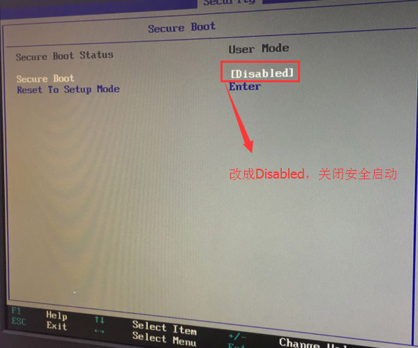 Secure Boot回车设置成Disabled