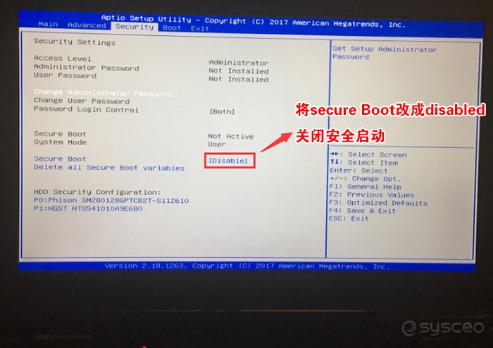 将Secure Boot 改成Disabled关闭安全启动