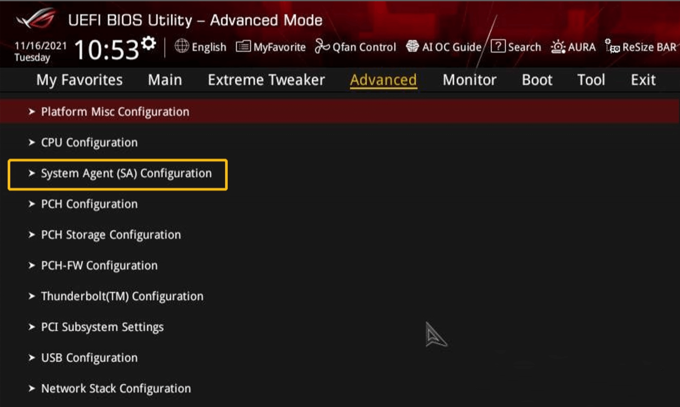 点击System Agent（SA）Configuration